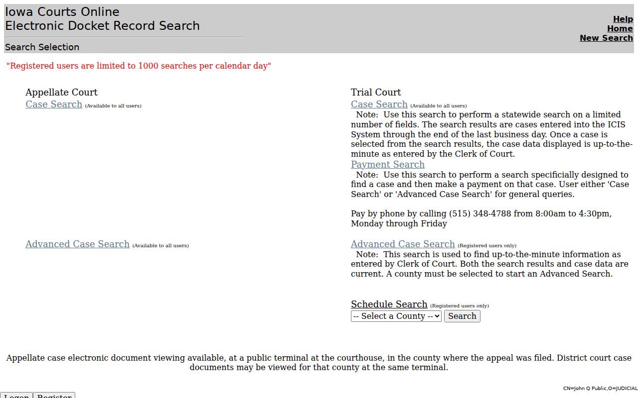 Iowa Courts Online search for Linn County criminal court cases